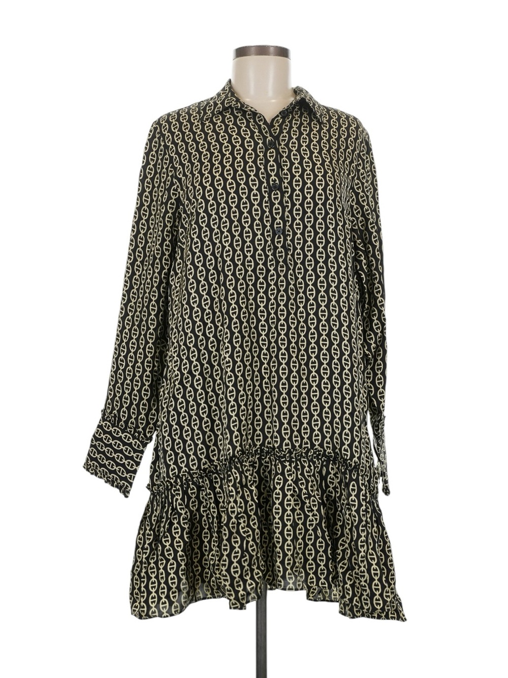 J. Crew Amelia Popover Shirt Dress in Chain Print Size Medium Black Tan NWT